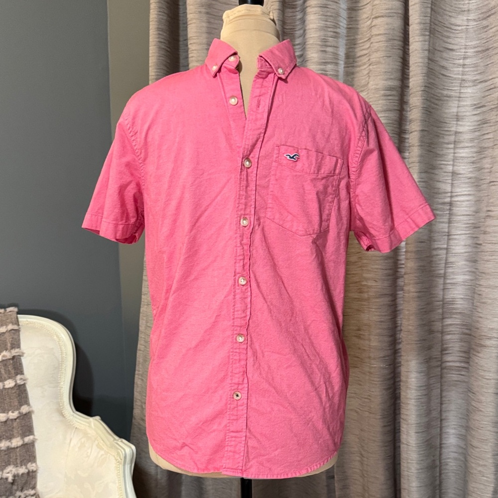 Hollister Men's Casual Pink Button Down Shirt